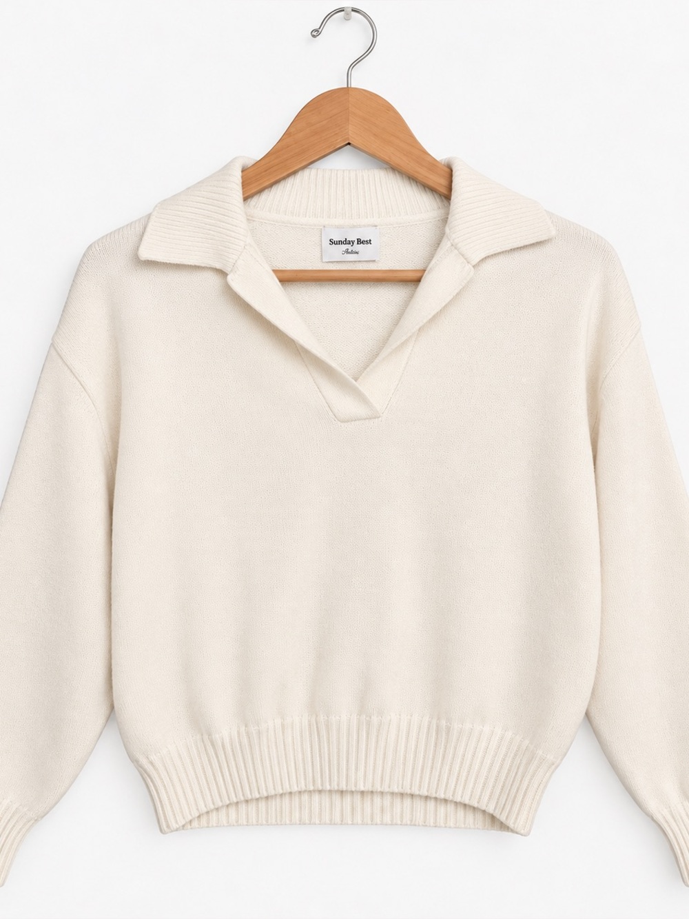 Sunday Best Cream V-Neck Polo Sweater | XS